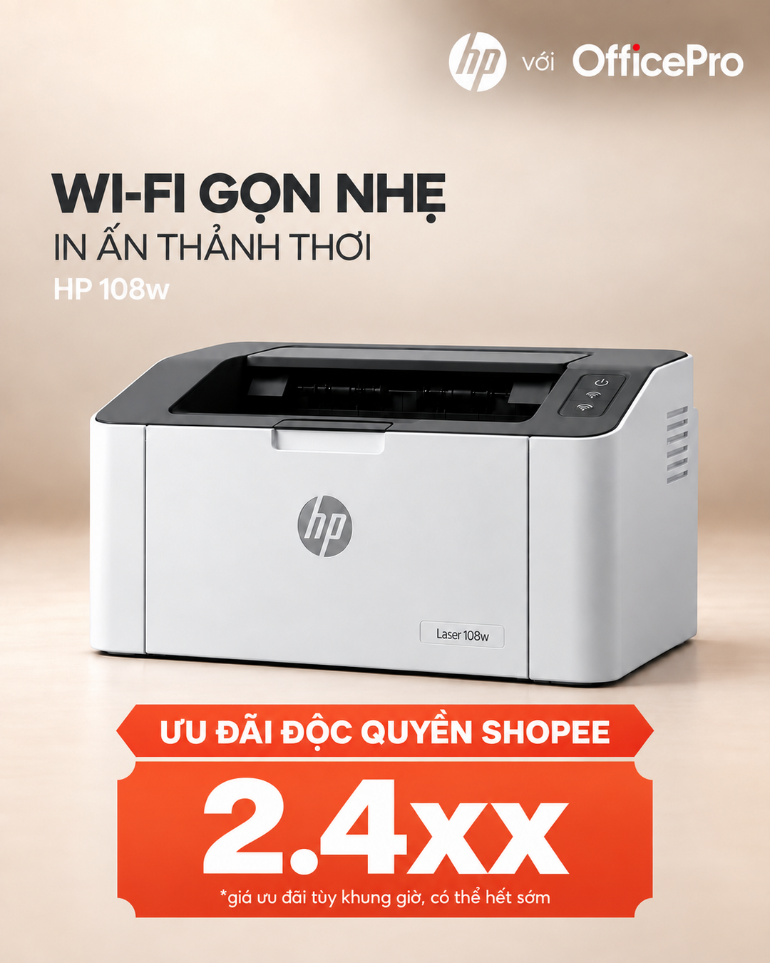 Ưu đãi máy in HP Laser 108w trên Shopee